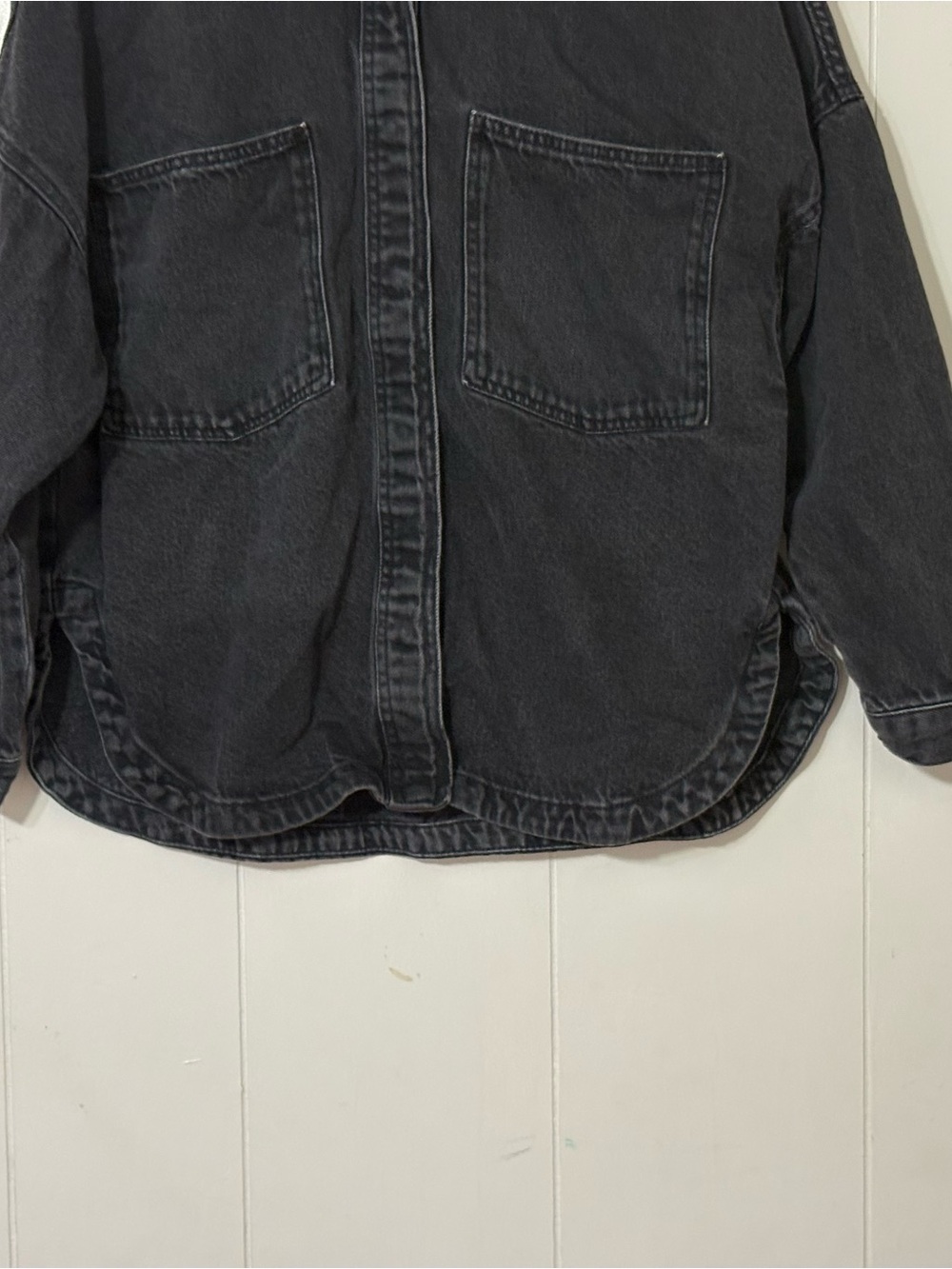 ZARA Oversized Black Denim Shacket Shirt Jacket Sz S Button Front Utility - Picture 2 of 11